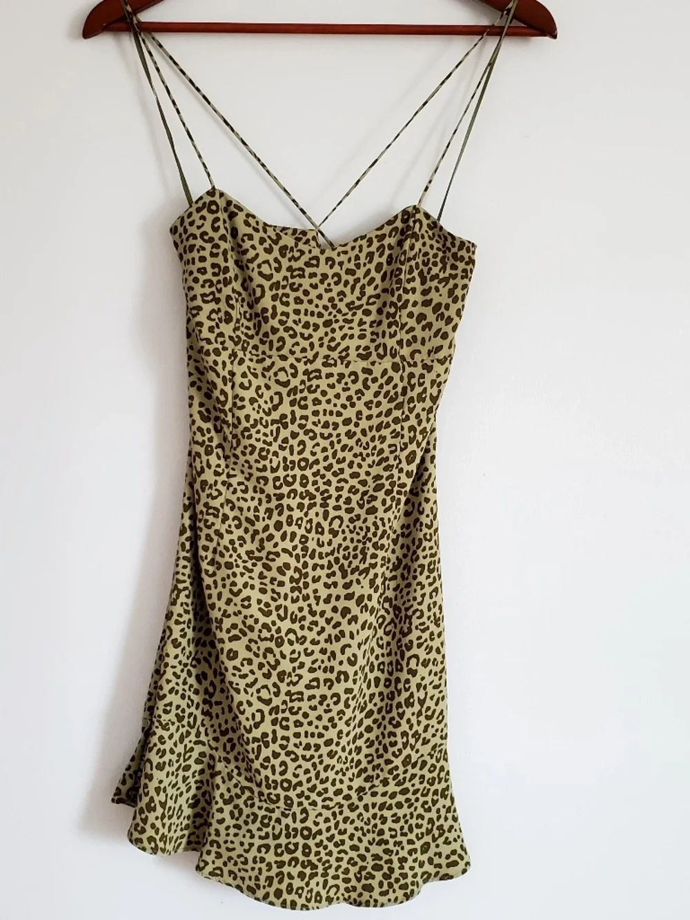 Zara | Dresses | Zara Green Slip Dress Cheetah Animal Print Size S